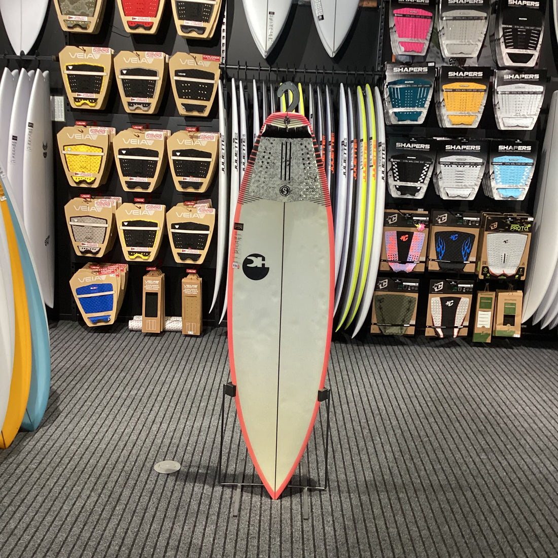 Second-hand HC The Jam surfboard 5'9 with FCS II fin setup and PU Epoxy Skin construction available at Freeride Surf & Skate NZ.