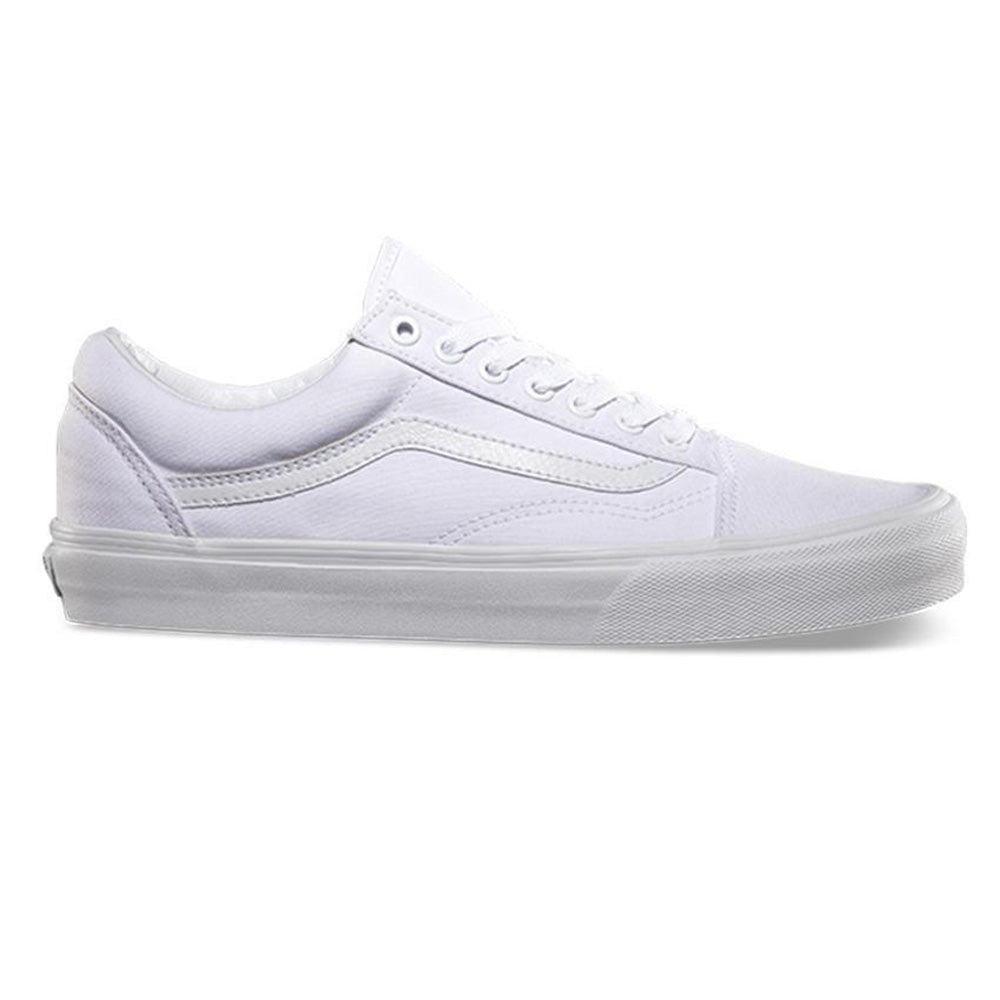 Vans Old Skool shoes in True White with canvas and suede upper, signature side stripe and vulcanised waffle sole.