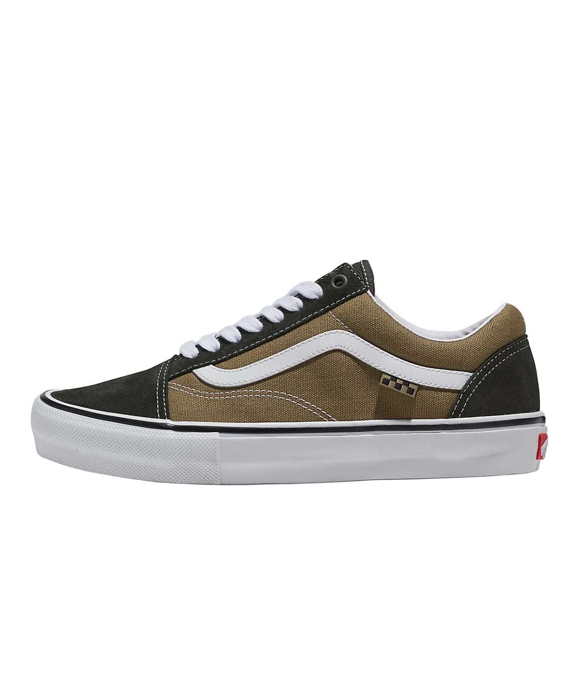 Vans Skate Old Skool shoes in Gothic Olive with suede and canvas upper, signature side stripe and gum rubber outsole.