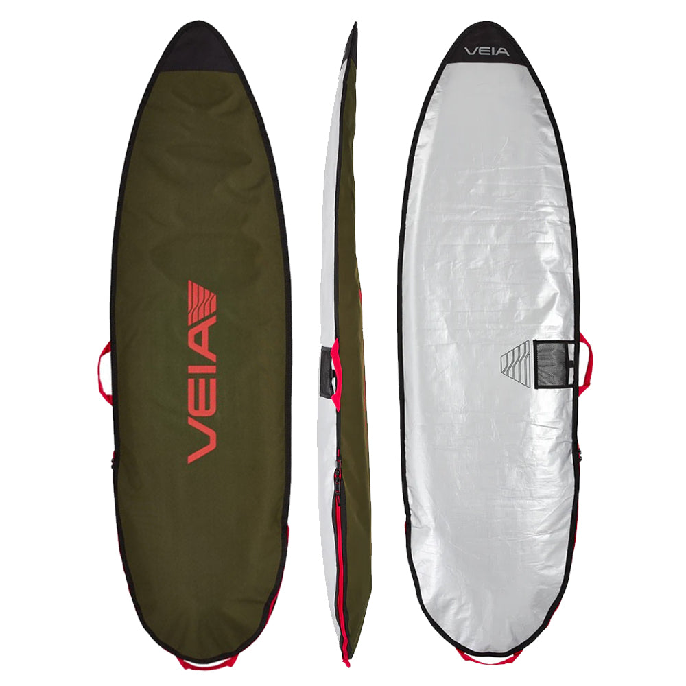 VEIA Explorer 6'0 Single Day Bag Squadron — premium 600D Cordura surfboard bag with heat-reflective backing and full padding, available at Freeride Surf & Skate NZ.