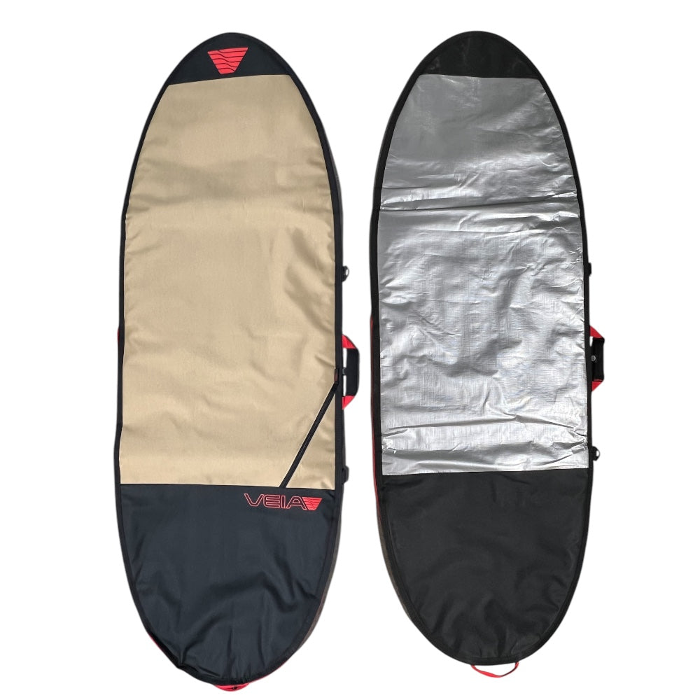 VEIA Explorer 7'0 Fish Day Bag Desert — premium 600D Cordura surfboard bag with heat-reflective backing and full padding, available at Freeride Surf & Skate NZ.