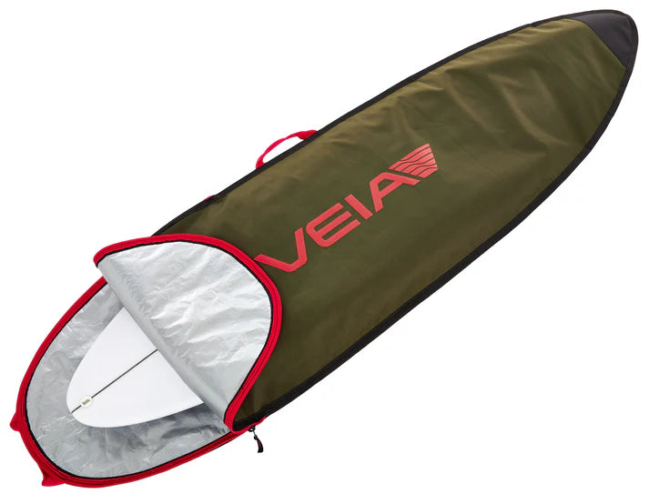VEIA Explorer 7'0 Single Day Bag Squadron — premium 600D Cordura surfboard bag with reflective backing and full padding, available at Freeride Surf & Skate NZ.