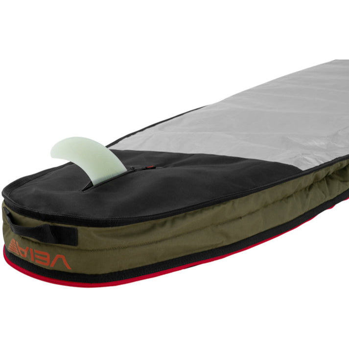 VEIA Explorer 9'0 Longboard Day Bag Squadron — premium 600D Cordura longboard bag with heat-reflective backing and full padding, available at Freeride Surf & Skate NZ.