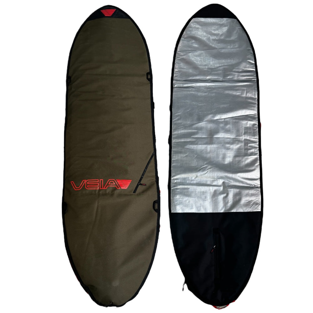 VEIA Explorer Midlength Surfboard Travel Bag 6’6" in Squadron — padded surfboard day/travel bag with fin slot and reinforced nose, available at Freeride Surf & Skate NZ.
