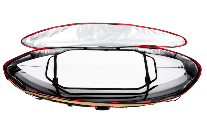 VEIA Four Board 7'0 Travel Bag Desert — premium multi-board surf travel bag with Pro Quadrant material and rockered shape, available at Freeride Surf & Skate NZ.