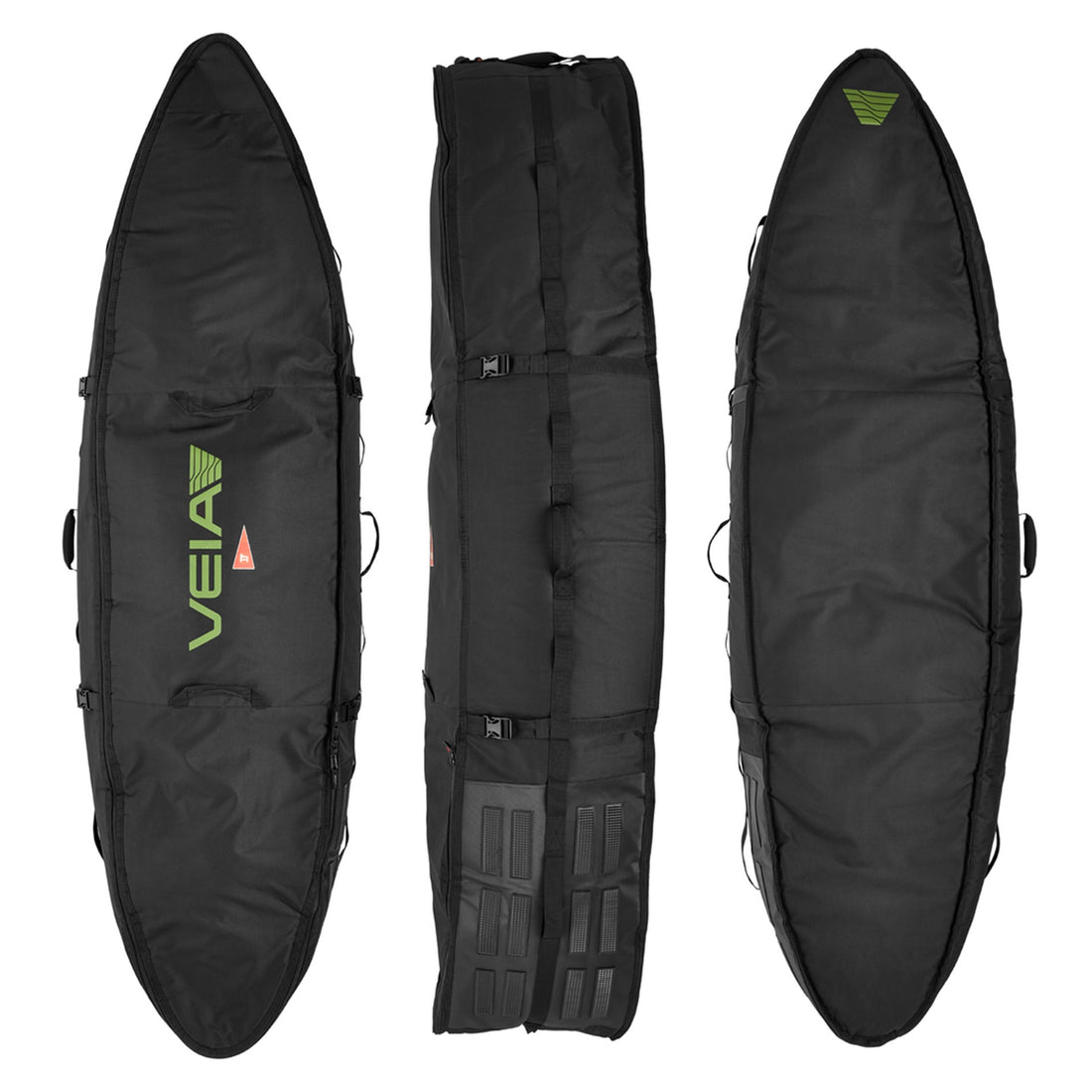 Veia Supplies 5-7 board travel bag. Ready to take you quiver to Indo and the tropics this winter.

Developed in collaboration with 3x World Champion&nbsp;John John Florence over multiple trips, this is a bag he trusts to transport his surfboards around the world. VEIA's exclusive rockered bag shape will help to get your boards there in one piece by reducing pressure points on your noses when packing multiple boards.
