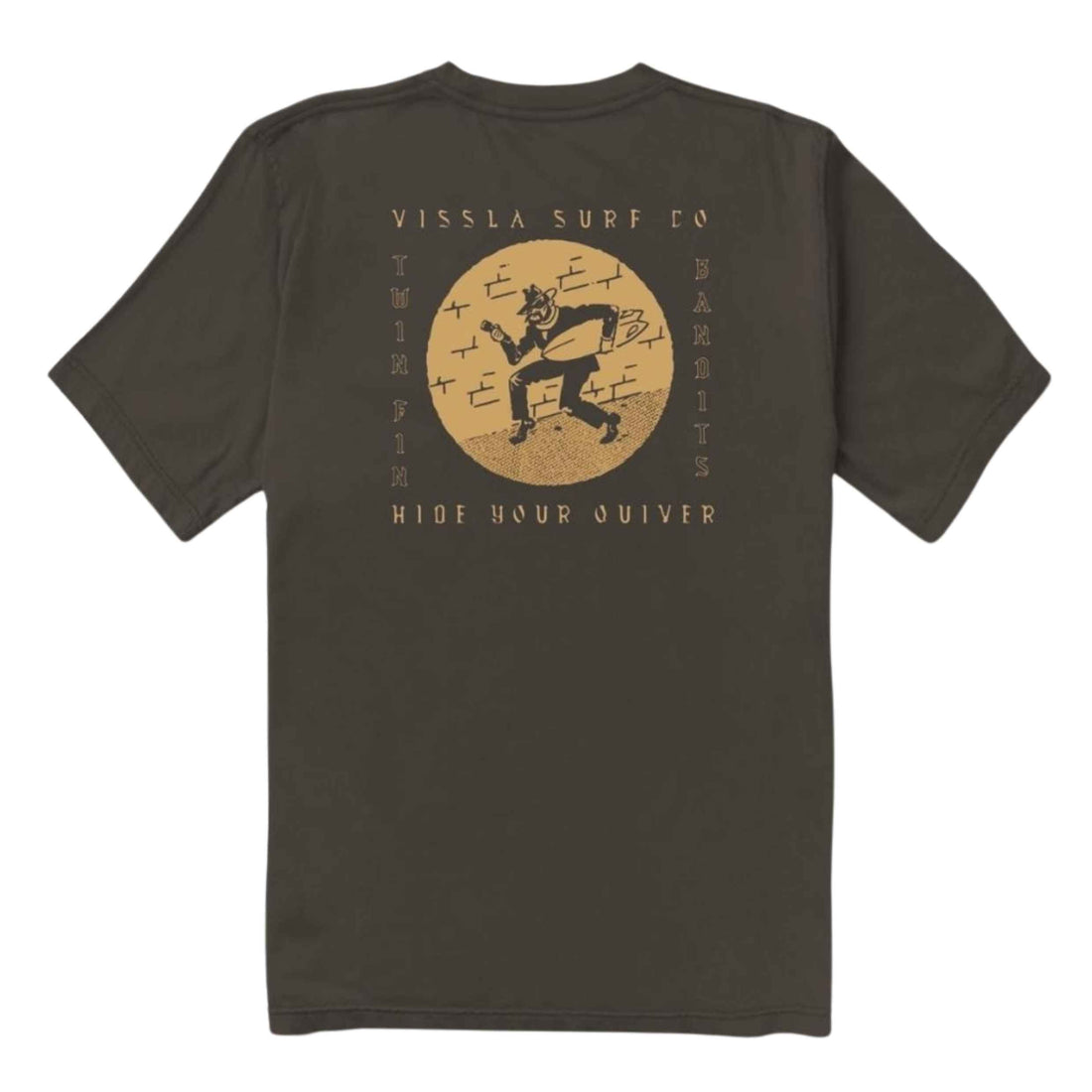 Vissla Bandit Organic Blend Tee in Phantom with short sleeves and screen print graphics on the left chest and back.