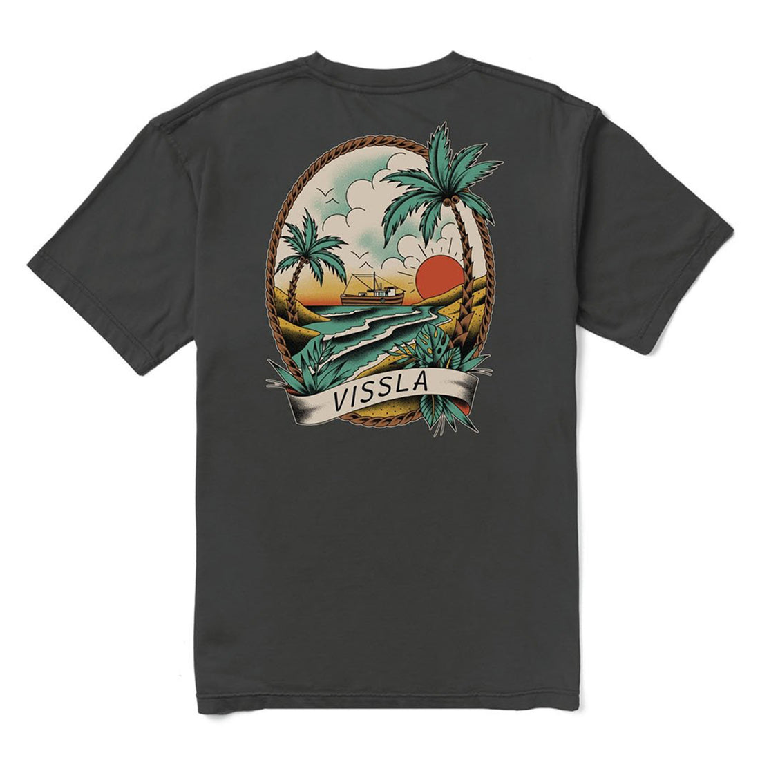 Vissla Captain Tee  — organic cotton men’s t-shirt with graphic print artwork, available at Freeride Surf & Skate NZ