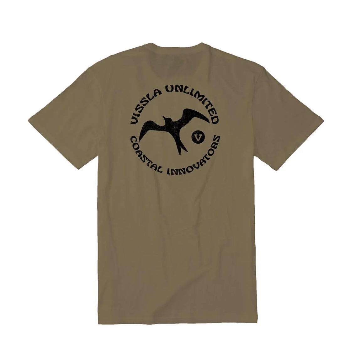 Brown t-shirt with black logo and text on a white background