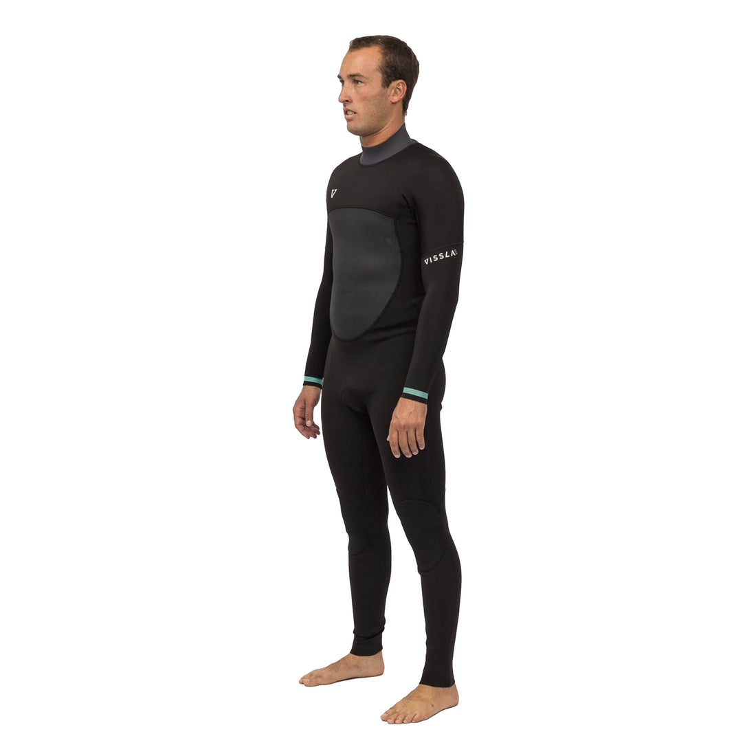 Close-up detail of Vissla Easy Seas 3/2mm wetsuit flatlock seams and eco stretch fabric