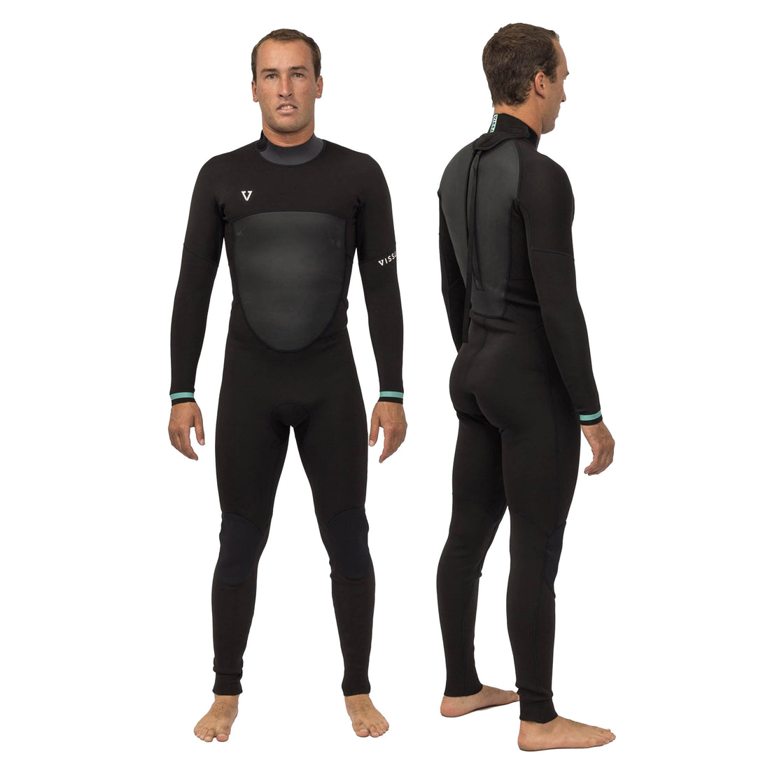 Front view of Vissla Easy Seas 3/2mm Back Zip Steamer wetsuit – eco limestone neoprene, available at Freeride Surf & Skate NZ
