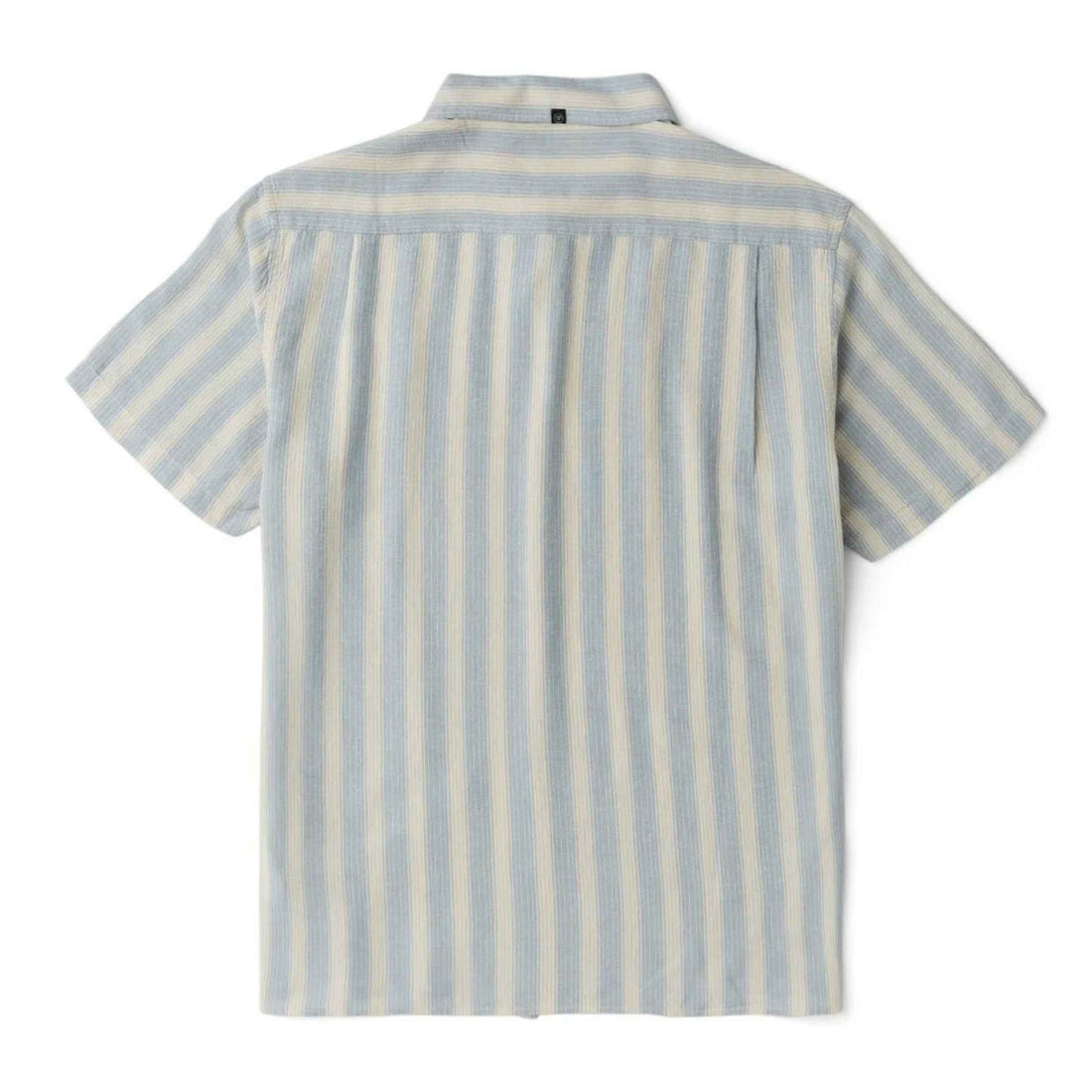 Vissla Grad Stripe Shirt in Faded Denim with yarn-dyed stripes and lightweight rayon-linen fabric, available at Freeride Surf & Skate NZ.