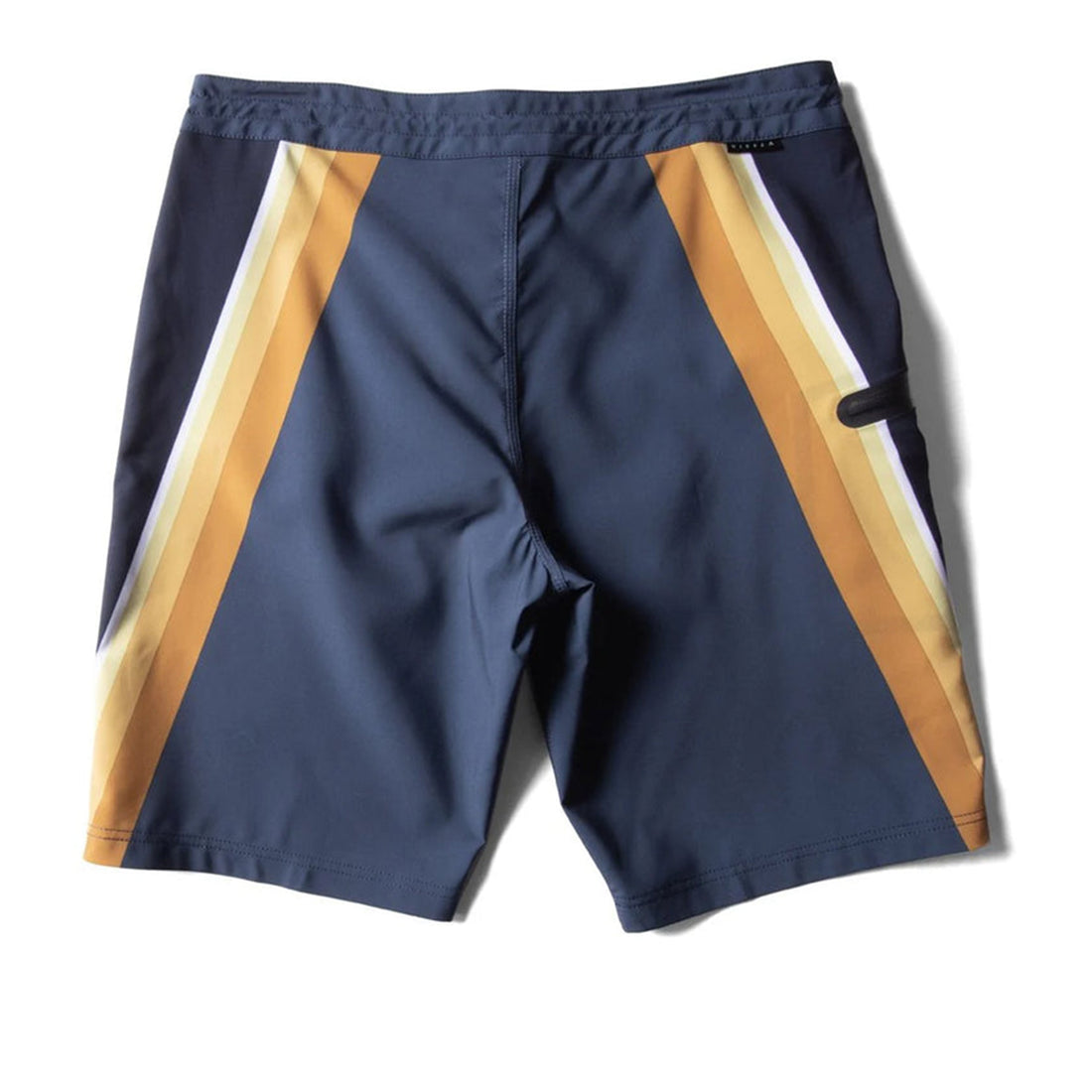 Vissla Recline 20.5" Boardshort in Dark Denim with colour-block side print, welded zip pocket and longer-length design.