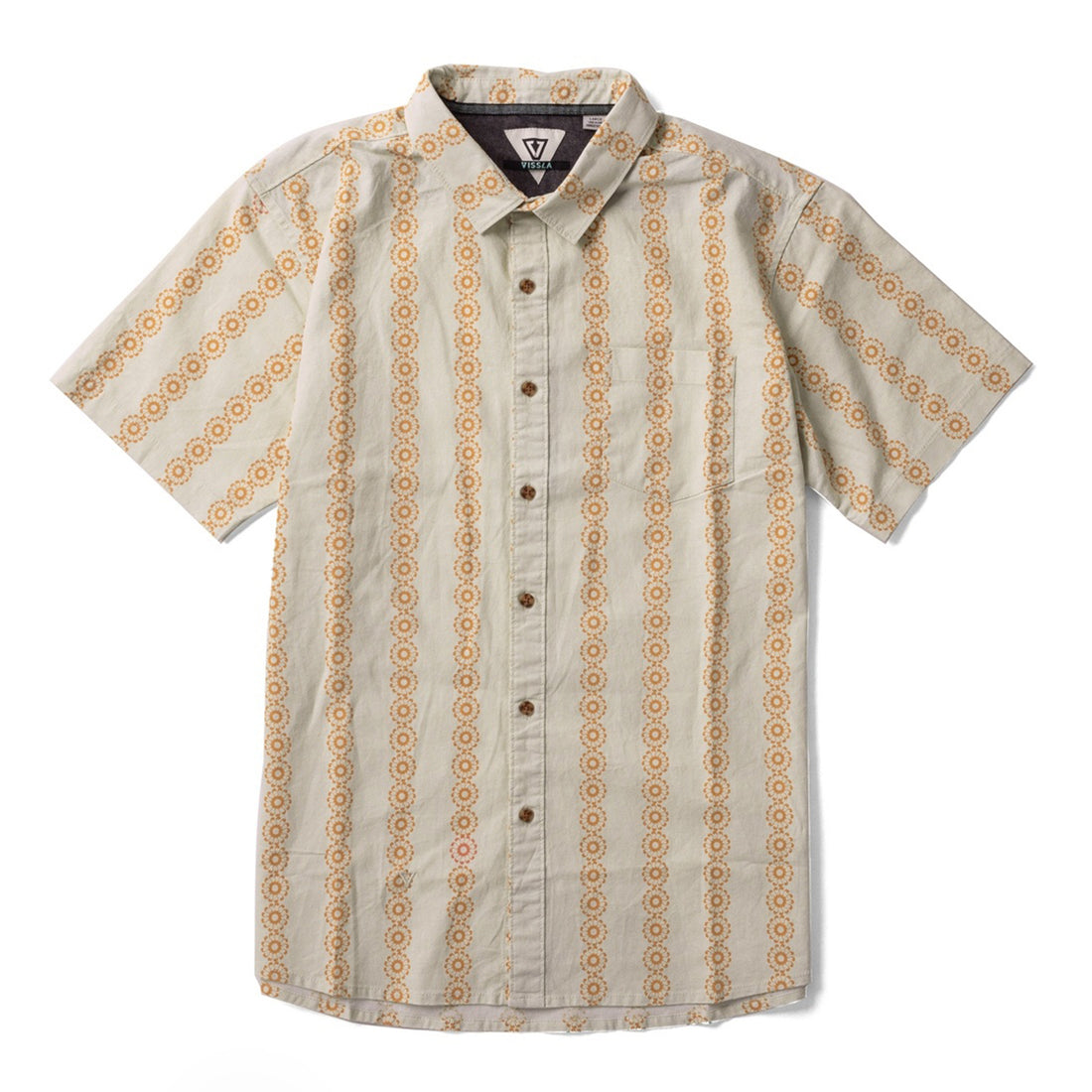 Vissla Solar Spirals Eco Collared SS Shirt in Bone available at Freeride Surf & Skate NZ.