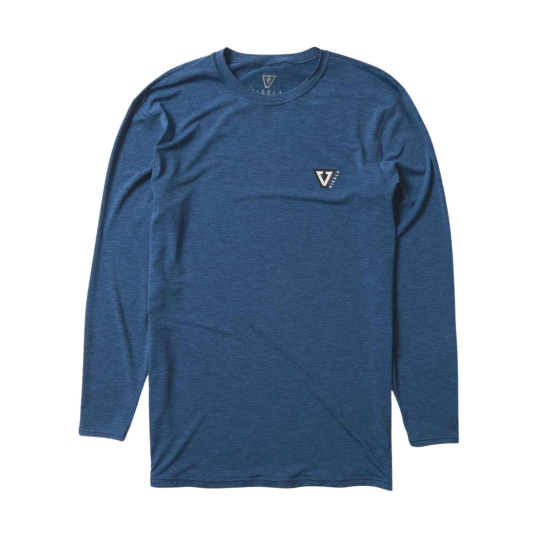 Vissla Twisted Eco Long Sleeve Surf Tee in Dark Navy Heather with recycled stretch fabric and UPF 50+ protection, available at Freeride Surf & Skate NZ.
