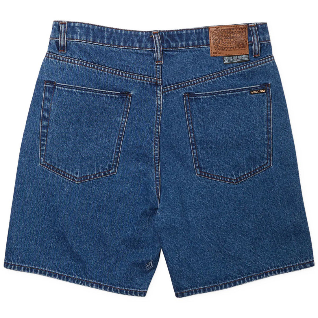 Volcom Billow Denim Short in Oliver Mid Blue with relaxed fit, five-pocket construction and medium-wash denim finish.