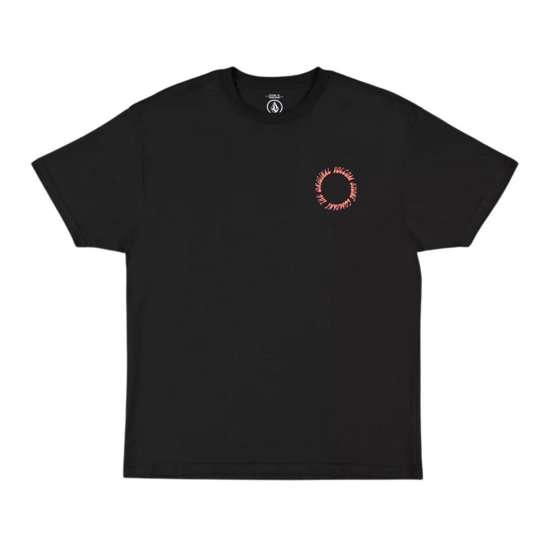 Volcom Boys Round Out Tee in black with circle Volcom Stone chest print, available at Freeride Surf & Skate NZ.