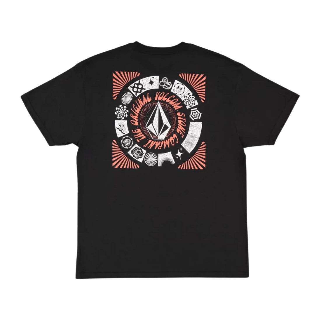 Volcom Boys Round Out Tee in black with circle Volcom Stone chest print, available at Freeride Surf & Skate NZ.