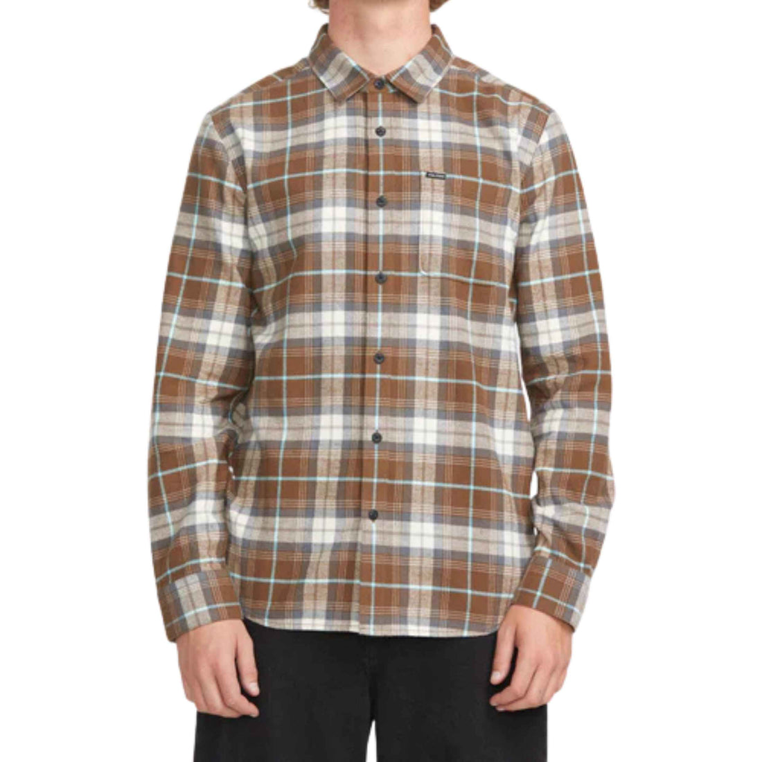 Volcom Caden Plaid Long Sleeve Flannel Dark Earth available at Freeride Surf & Skate NZ.
