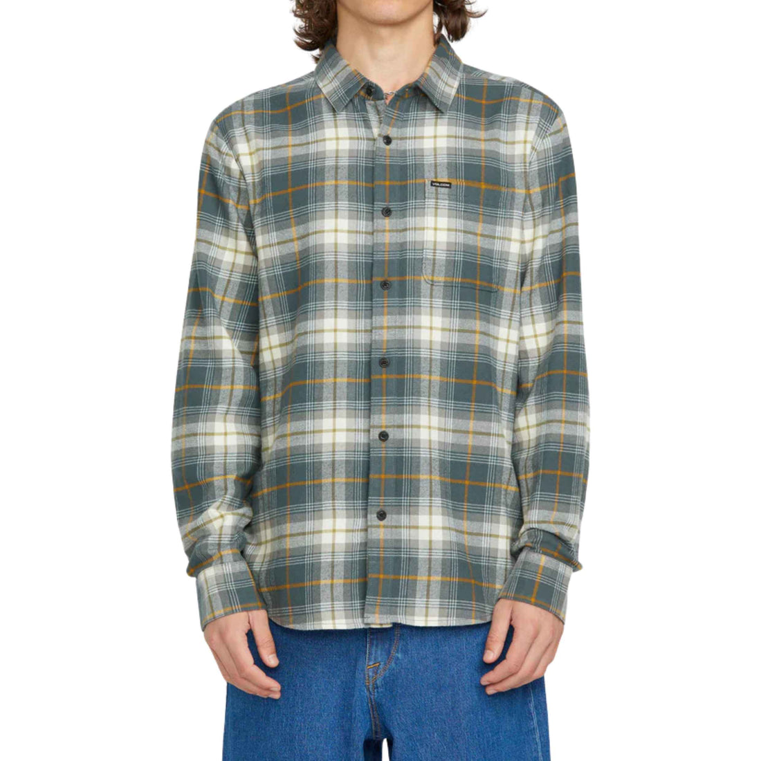 Volcom Caden Plaid Long Sleeve Flannel Dark Slate available at Freeride Surf & Skate NZ.