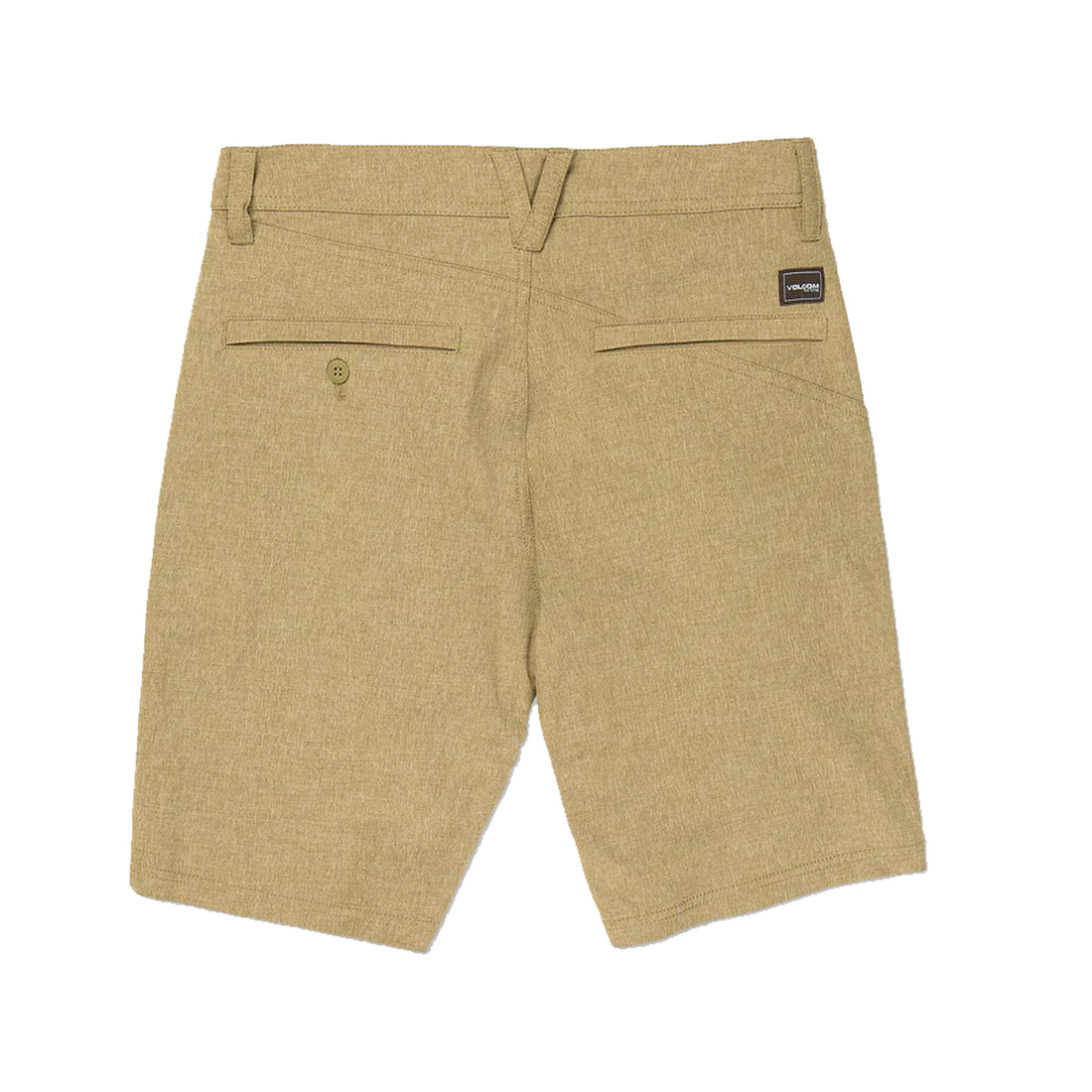 Volcom Frickin Cross Shred 20" Short in Khaki with heathered fabric, modern fit and hidden zip stash pocket.