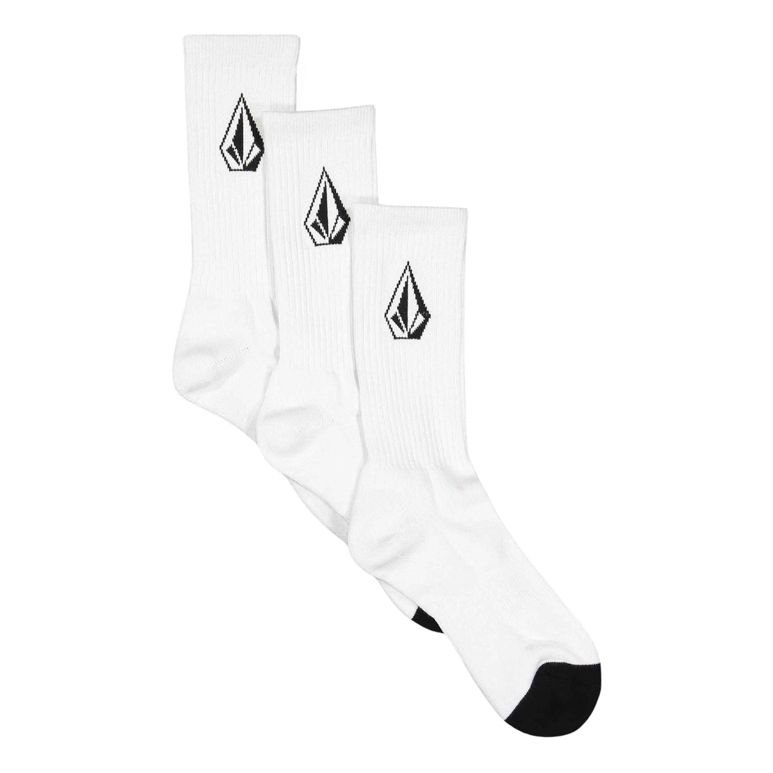 Volcom Fullstone Socks 3 Pack in White size US 9-12 with Jacquard Stone logo, available at Freeride Surf & Skate NZ.