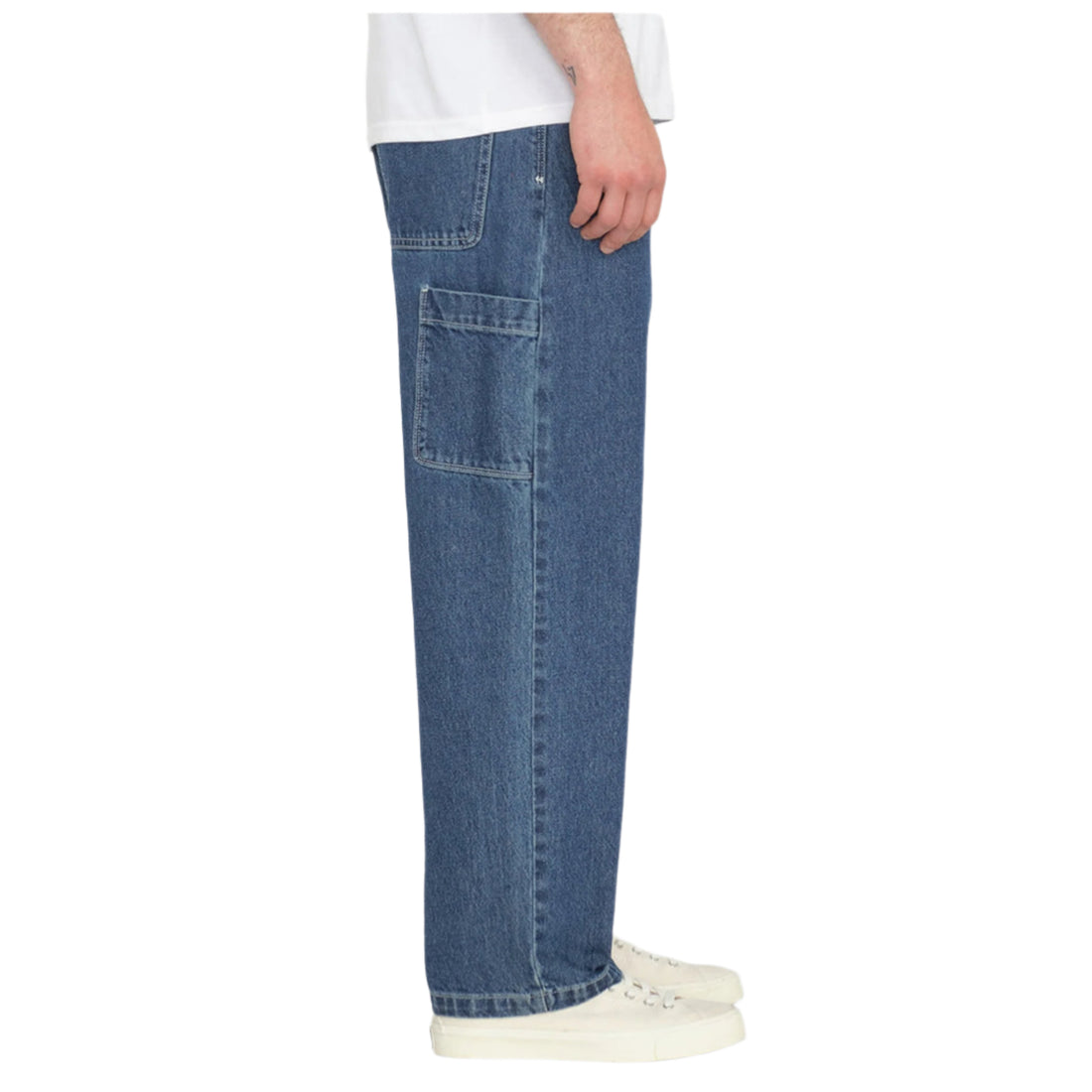 Volcom Kraftsman II Denim Jeans in Bold Blue featuring a loose tapered fit, 17-inch leg opening and textured medium blue wash, available at Freeride Surf & Skate NZ.