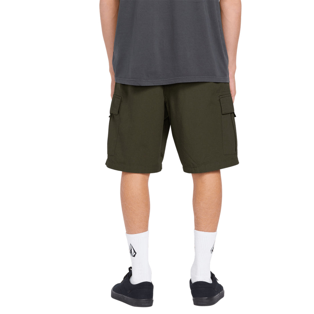 Volcom March Men's Cargo Short in Wren with relaxed fit, elastic waist and large side cargo pockets.
