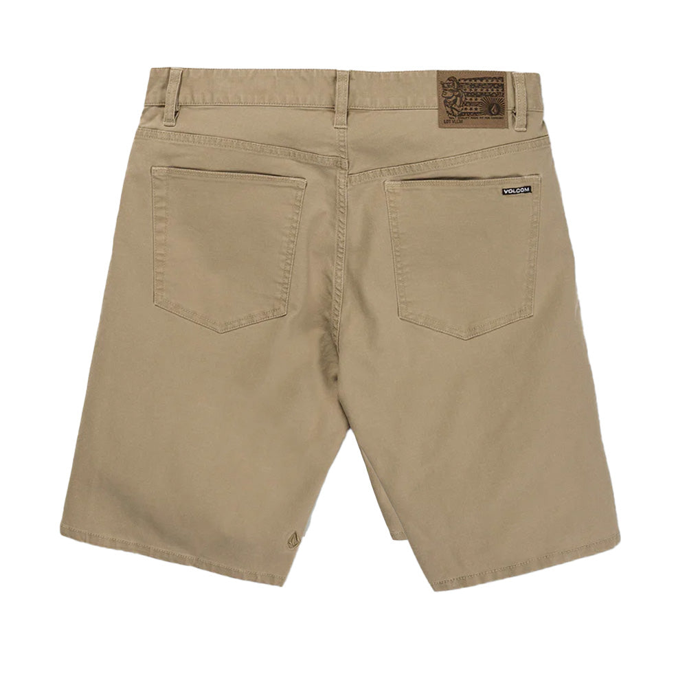 Volcom Modown Canvas 5 Pocket Short in Dark Khaki with relaxed fit, stretch canvas construction and classic five-pocket styling.