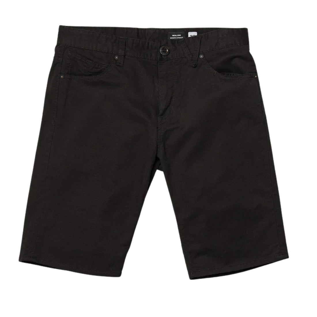 Volcom Solver Lite 5 pocket walkshorts in black with modern fit and 19 inch outseam, available at Freeride Surf & Skate NZ.