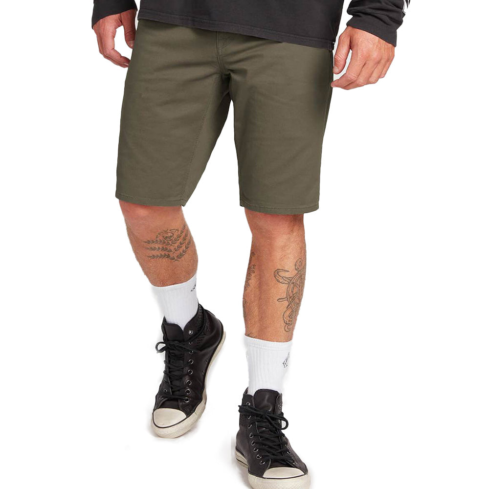 Volcom Solver Lite 5 Pocket Short in Army Green with modern fit, five-pocket styling and 19" outseam.