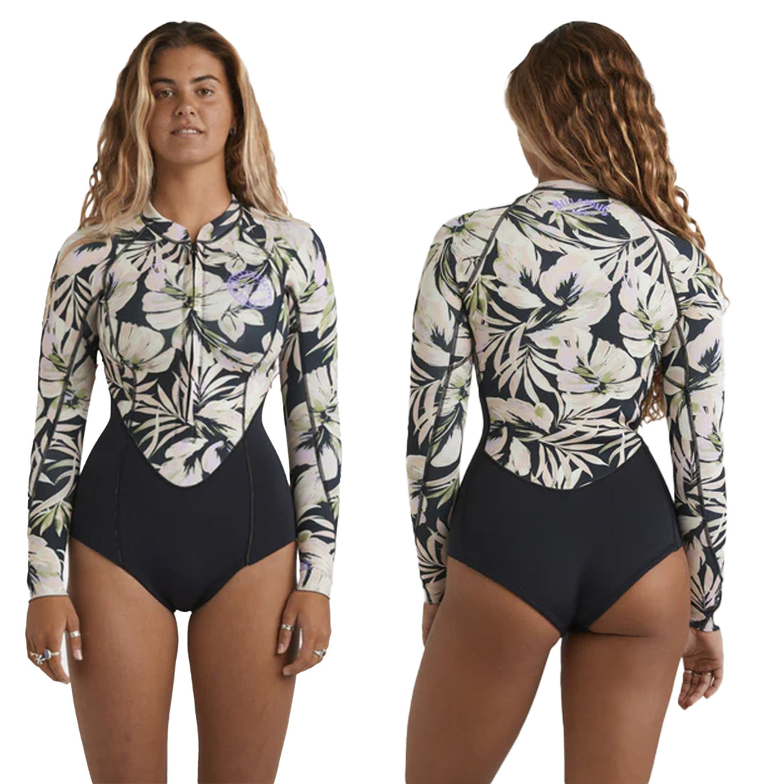 view of Women’s Salty Dayz Natural 2mm springsuit with long sleeves floral print