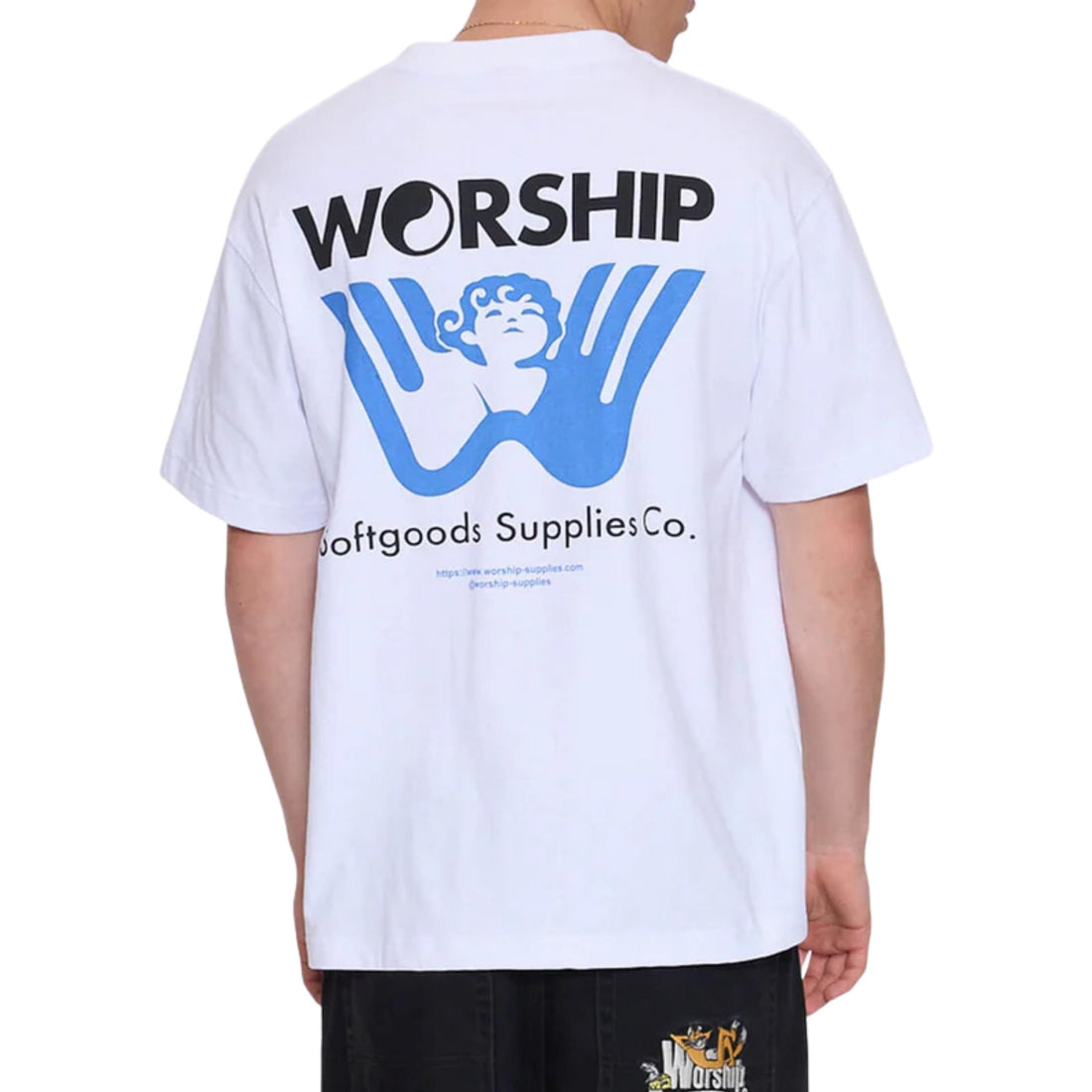 Worship Genesis tee white mens t shirt organic cotton front and back print surf shop Auckland NZ