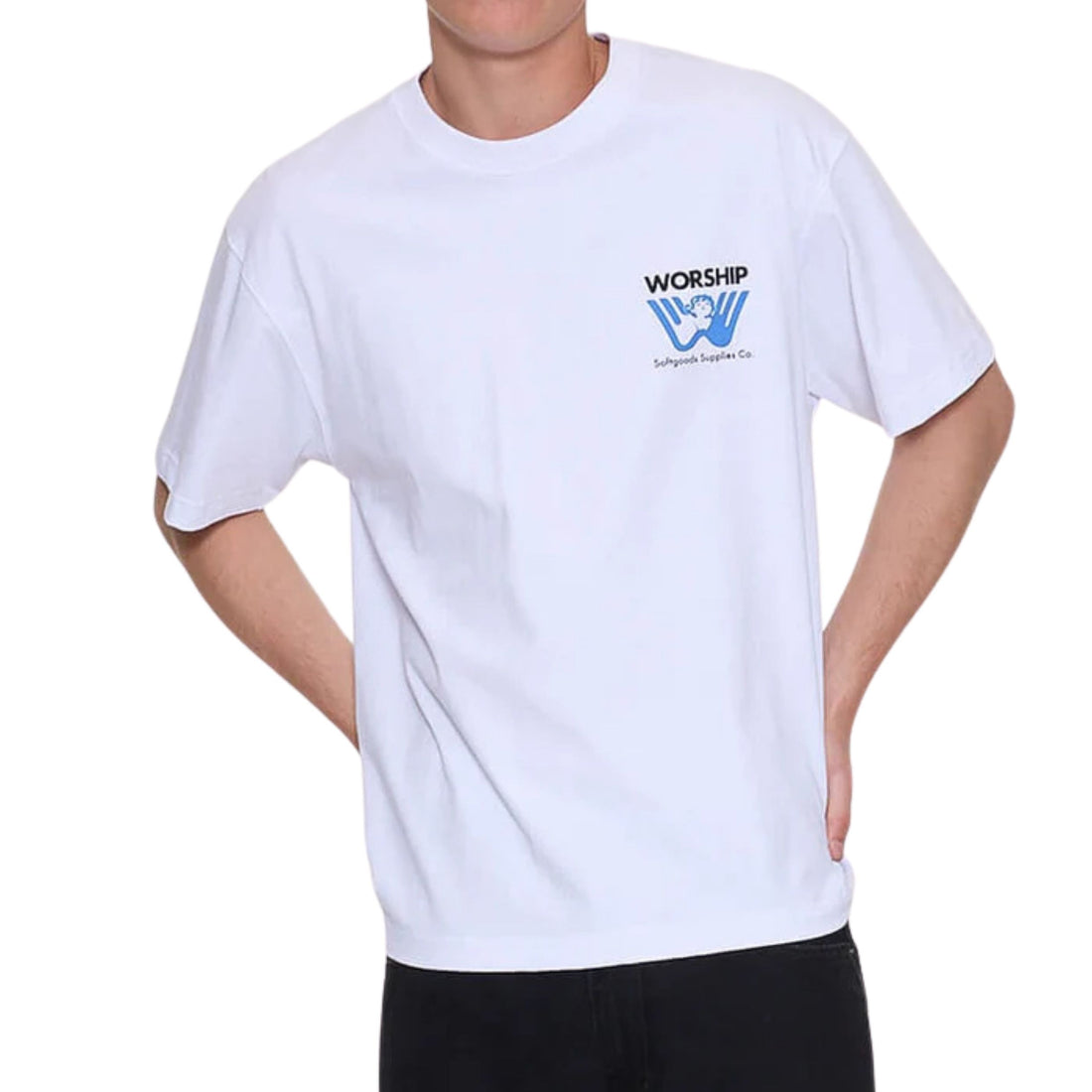 Worship Genesis tee white mens t shirt organic cotton front and back print surf shop Auckland NZ