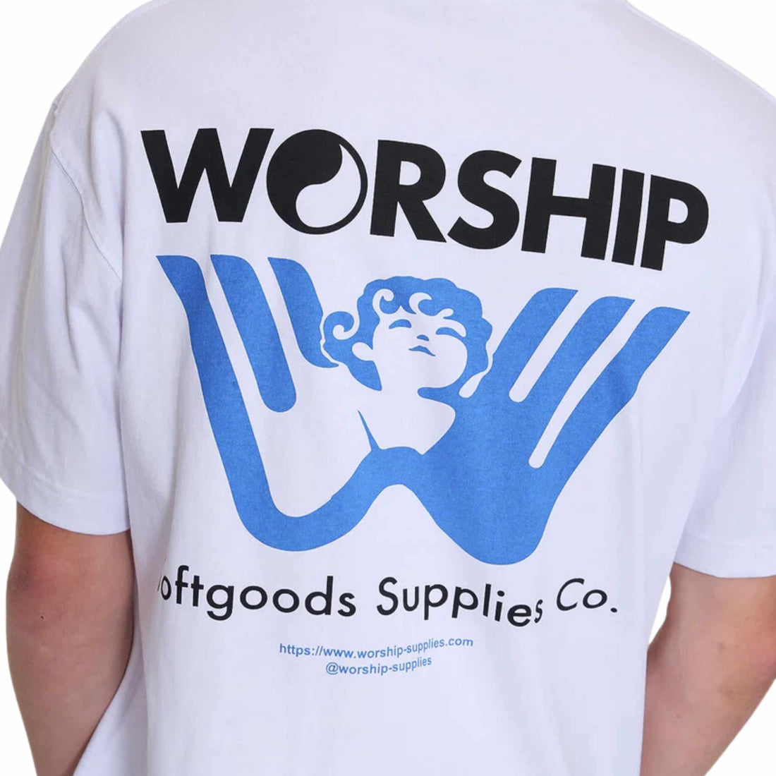 Worship Genesis tee white mens t shirt organic cotton front and back print surf shop Auckland NZ