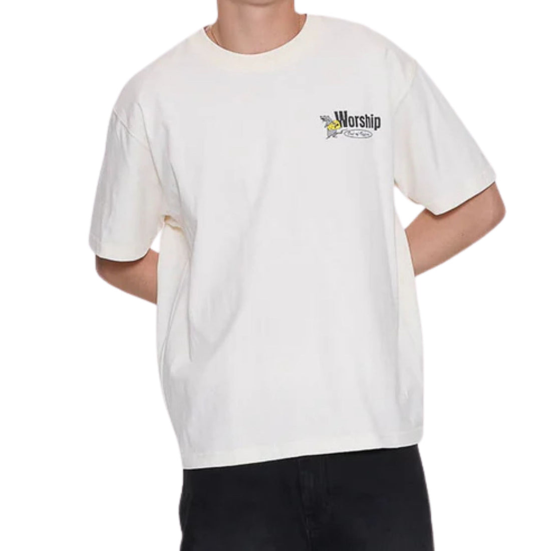 Worship On Leave tee zine mens t shirt organic cotton puff print front and back surf shop Auckland NZ