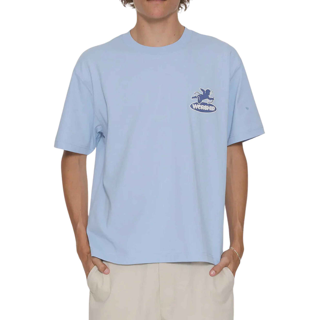 Worship Shadow Cherub Tee Dream Blue men's organic cotton t-shirt at Freeride Surf & Skate Auckland NZ