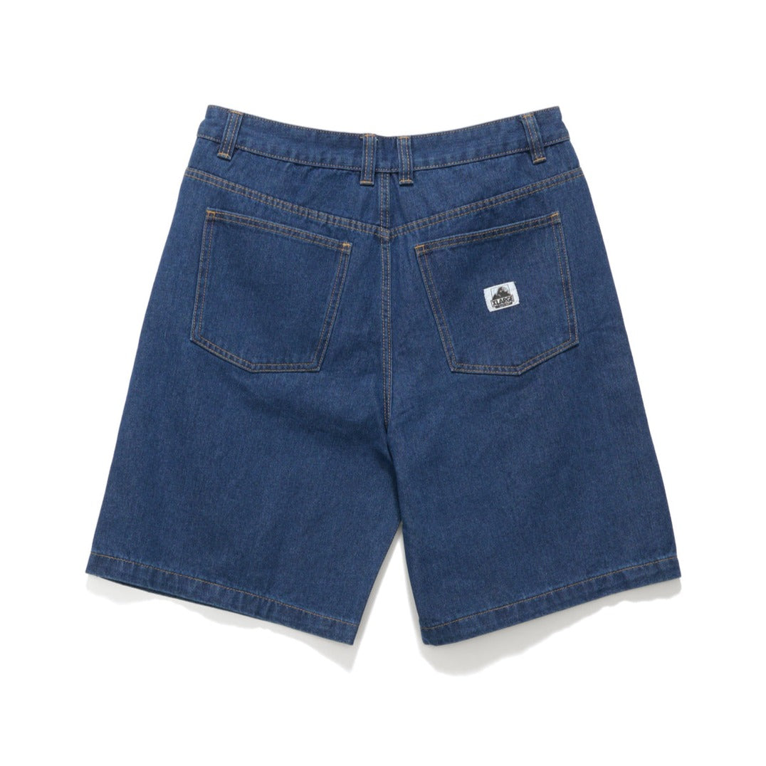 XLARGE Bull Denim 91 Short in washed Blue denim with extra-wide leg, loose fit and classic five-pocket styling.