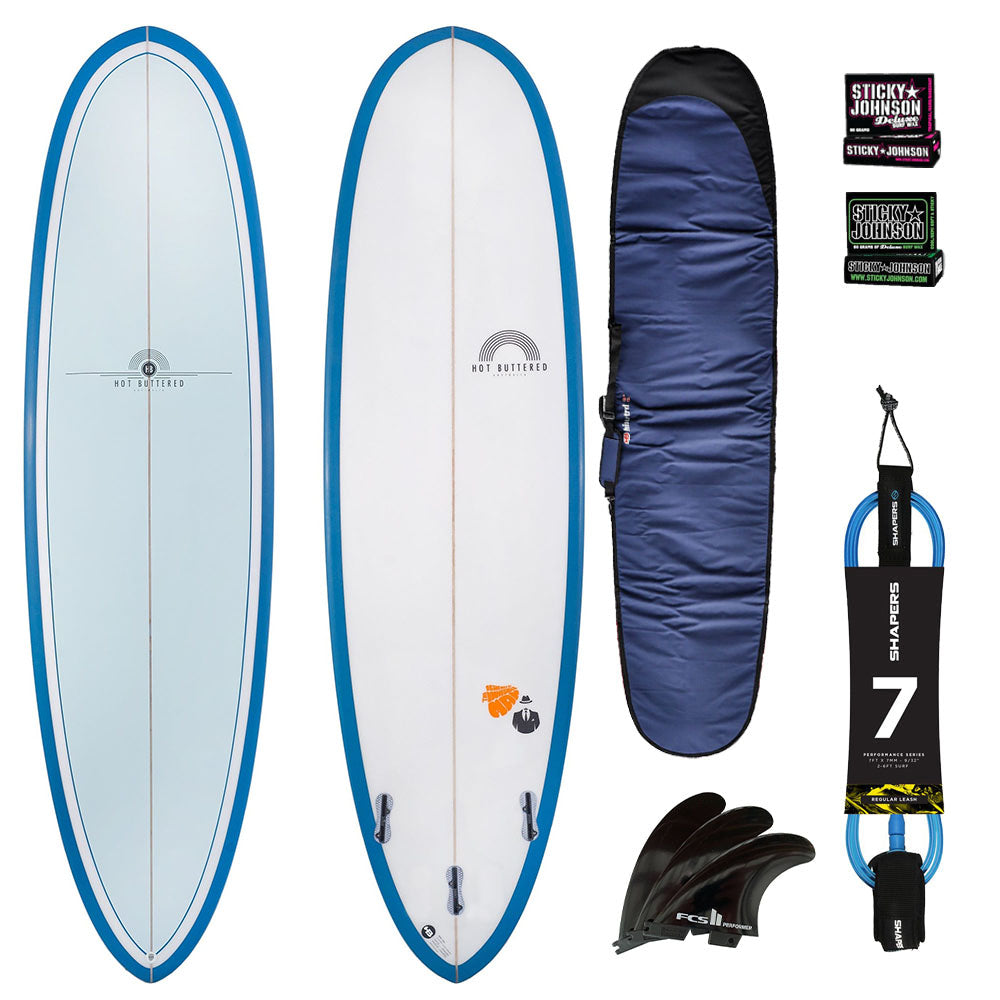 Hot Buttered  7'6 Epoxy Funboard  Blue Deck Packaged Deal