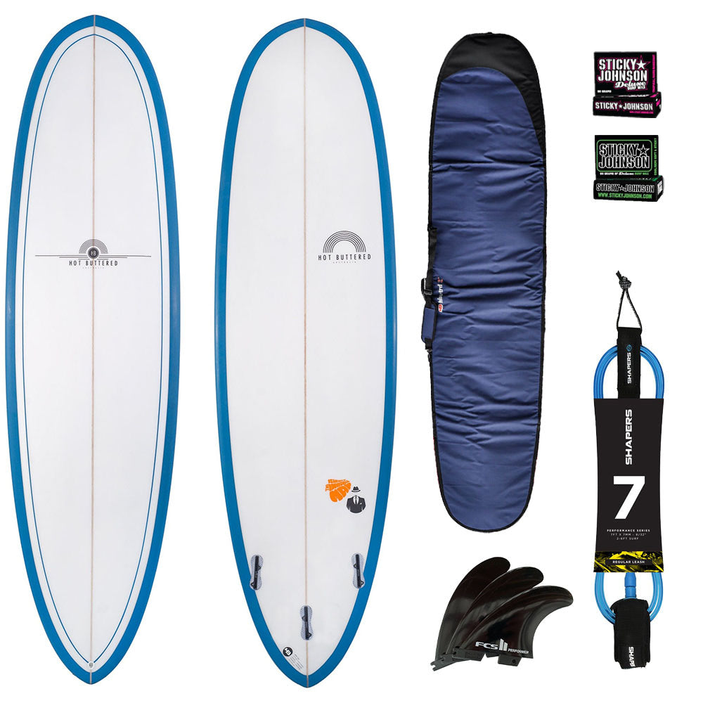Hot Buttered 7'2 Epoxy Funboard Blue Rail Spray Packaged Deal