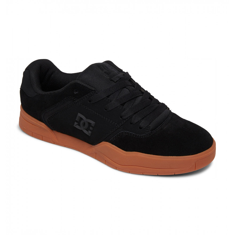 DC Central Shoe featuring a black upper with a brown sole, lace-up closure, and the DC Shoes logo on the side.