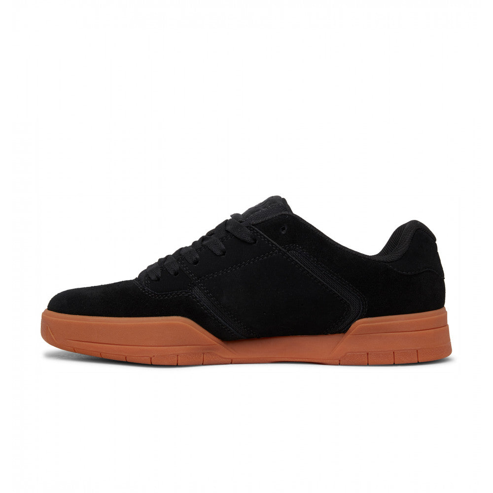DC Central skate shoes in Black Gum with black leather upper, moulded DC side logo and gum rubber cupsole.