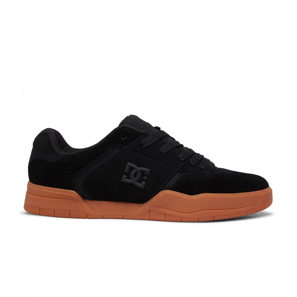 DC Central skate shoes in Black Gum with black leather upper, moulded DC side logo and gum rubber cupsole.