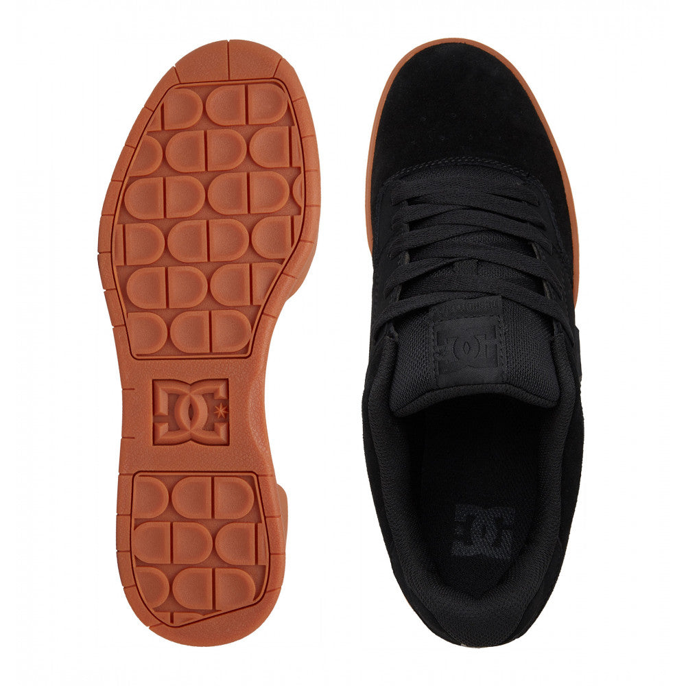 DC Central skate shoes in Black Gum with black leather upper, moulded DC side logo and gum rubber cupsole.