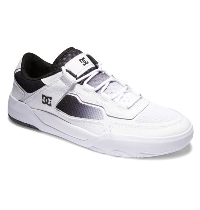 A pair of DC brand white and black sneakers with mesh upper material and rubber outsole.
DC Metric skate shoes in White Black White with reinforced upper, perforated mesh tongue and abrasion-resistant rubber outsole.