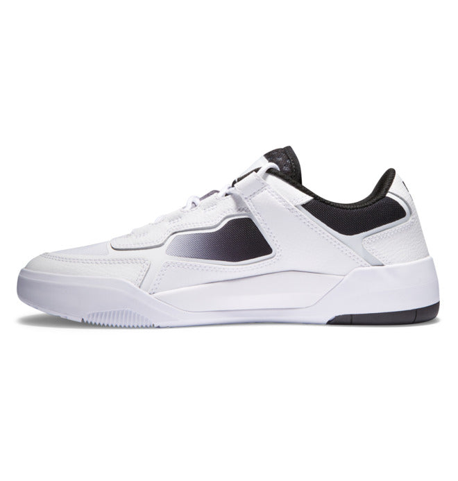 DC Metric skate shoes in White Black White with reinforced upper, perforated mesh tongue and abrasion-resistant rubber outsole.