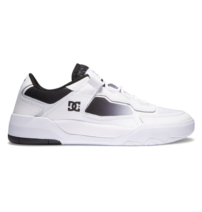 DC Metric skate shoes in White Black White with reinforced upper, perforated mesh tongue and abrasion-resistant rubber outsole.
