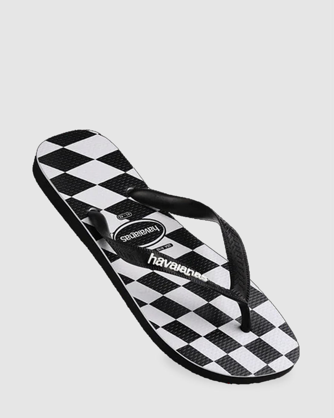 Havaianas Kids Top Distorted Check Black Jandals — black checkerboard Brazilian kids’ sandals with cushioned sole, available at Freeride Surf & Skate NZ.