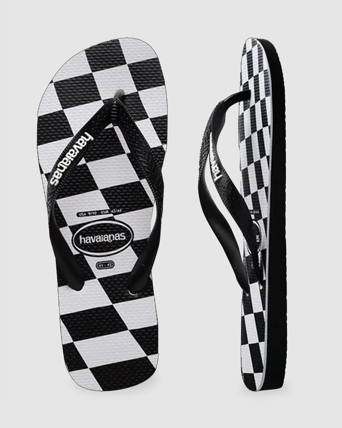 Havaianas Kids Top Distorted Check Black Jandals — black checkerboard Brazilian kids’ sandals with cushioned sole, available at Freeride Surf & Skate NZ.