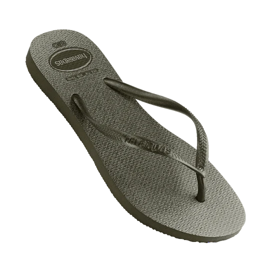 Havaianas Slim Gloss Green Jandals — slim green Brazilian sandals with gloss strap and cushioned sole, available at Freeride Surf & Skate NZ.